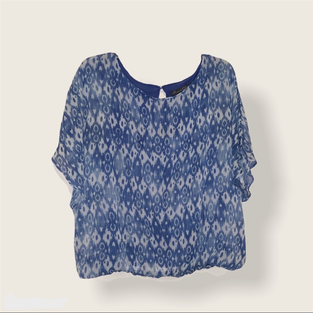 Blue Short Sleeve Blouse